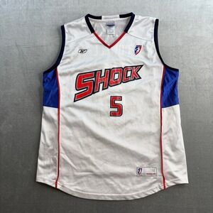 Reebok Detroit Shock WNBA Jersey Powell #5 White Basketball Mens Medium